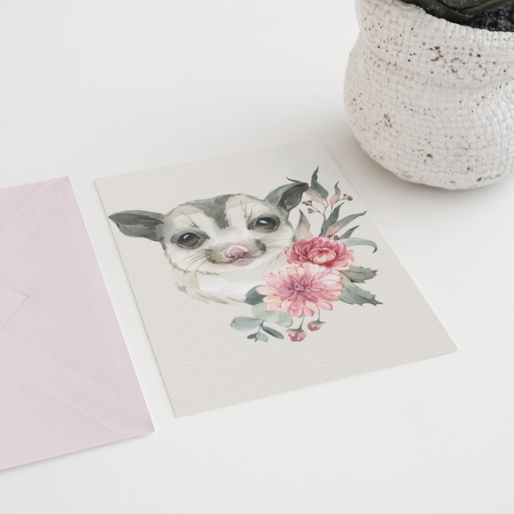 Watercolor Floral Sugar Glider Wall Art Print Poster Unframed - Picture 8 of 9